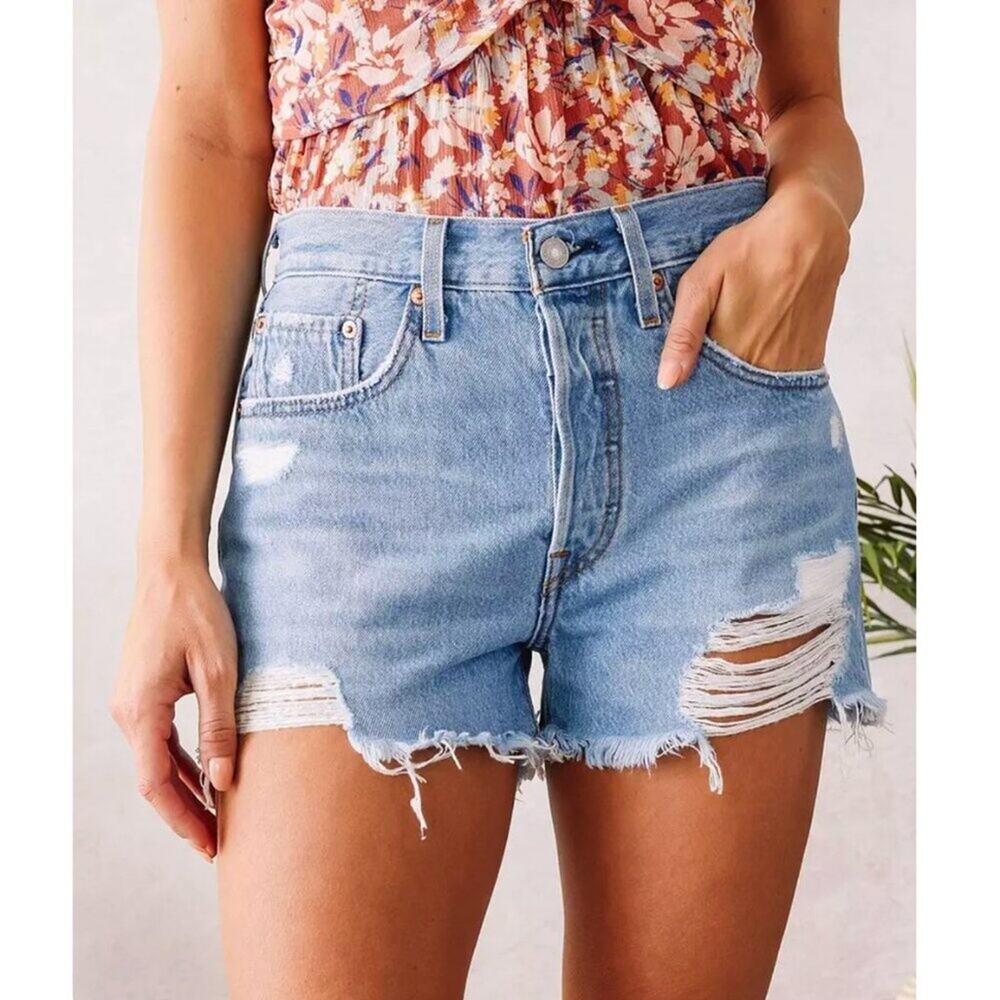 Levi's 501 Distressed Denim Shorts in Sansome Straggler Wash